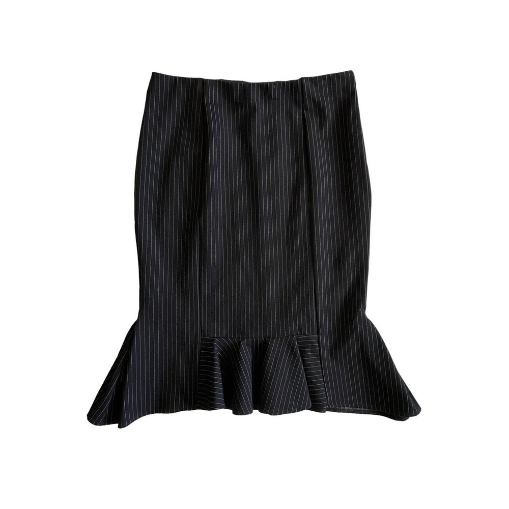 Express Black Pinstripe Pencil Skirt with Flounce Hem